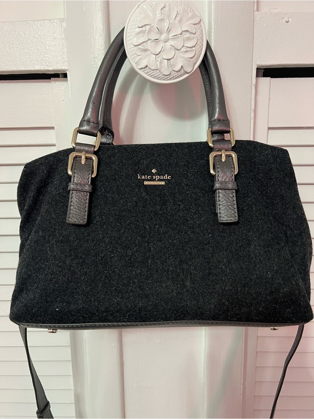 kate spade Dark Gray Wool Satchel with Leather Handles